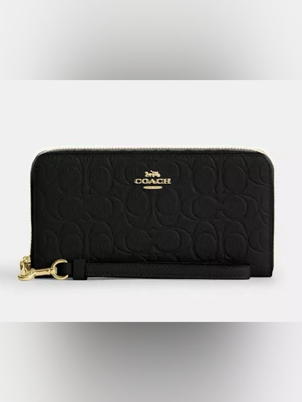 Coach Long Zip Around Embossed Signature Wristlet Wallet with Gold Hardware